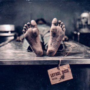 Cover of the beat tape Lethal Dose by Oxydz. A pair of feet of a dead body at the morgue, with a tag on them saying Leathal Dose and Oxydz